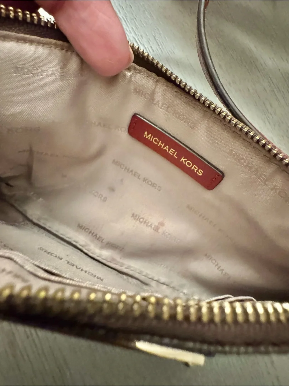 Michael Kors Signature Brown Logo Wristlet Zip Pouch